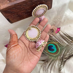 Vriksham Handcrafted Pink Floral Minakari With Pearl Beads Jhumka-G20119