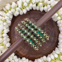 Vriksham Emerald Green Floral Kundan Meenakari Silk Thread Kundan Bangles-G20859