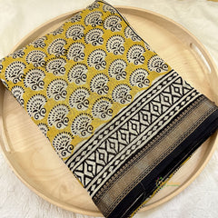 Light Mustard Yellow Maheshwari Cotton Silk Saree -Handloom Maheshwari Saree-VS3633