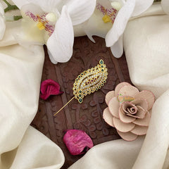 Vriksham Elegant AD Stone Saree Pin-Green Red -G17296