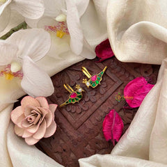 Vriksham Peacock Style Kundan Jadau Bugadi-White Red & Green-J4172