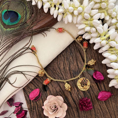 Vriksham Gold Look Alike Pendant With Coral Beaded Neckpiece-G17334