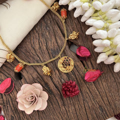 Vriksham Gold Look Alike Pendant With Coral Beaded Neckpiece-G17334