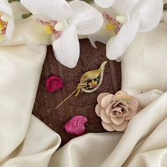 Vriksham Leaf Style AD Stone Saree Pin-Saree Brooch-G17314