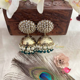Vriksham Traditional Minakari Golden Dome With Green Beads & Pearls Jhumka-G20118