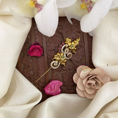 Vriksham Gold Look Alike Antique Style AD Stone Saree Pin-Saree Brooch-G17321