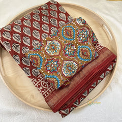 Maroonish Red Maheshwari Cotton Silk Saree -Handloom Maheshwari Saree-VS3636