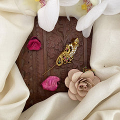 Vriksham Antique AD Stone Saree Pin-Peacock-G17290