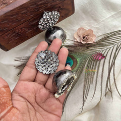 Vriksham Elegant Silver Kundan Pearl Drop Dome With Cluster Stud Jhumka-G20124