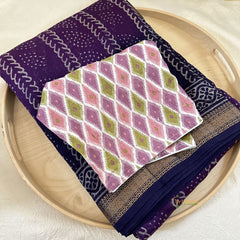 Purple and Blue Maheshwari Cotton Silk Saree -Handloom Maheshwari Saree-VS3637