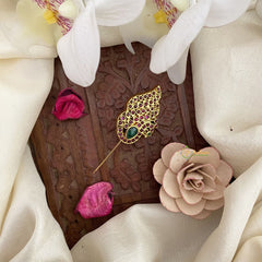 Vriksham Red Green AD Stone Peacock Saree Pin-G17298