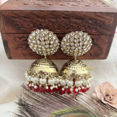 Vriksham Traditional Minakari Golden Dome With Pink Beads & Pearls Jhumka-G20129