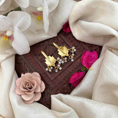 Vriksham Lotus Leaf Style Kundan Pearls Drop Jadau Bugadi-Green White-J4156