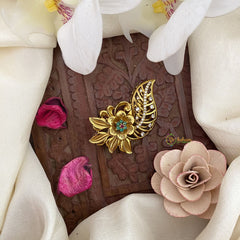 Vriksham Gold Look Alike Floral Leaf AD Stone Saree Pin-Saree Brooch-G17319