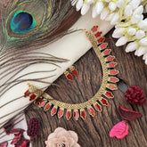 Gold Look Alike Kerala Palakka Short Neckpiece-Red-G15341