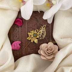 Vriksham Gold Look Alike Floral Leaf AD Stone Saree Pin-Saree Brooch-G17319