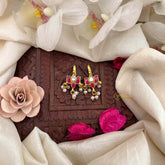 Vriksham Lotus Foral Style With Pearls Drop Kundan Jadau Bugadi-White Red-J4176