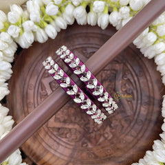 Vriksham Elegant Leaf Lavender Style & White Stone Bangles-G20866