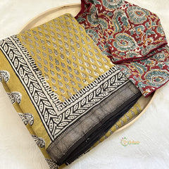Light Mustard Yellow Maheshwari Cotton Silk Saree -Handloom Maheshwari Saree-VS3639