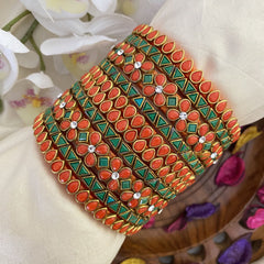 Vriksham Silk Thread Kundan Bridal Bangle-Orange & Green-G16220