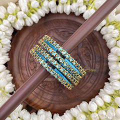 Vriksham Star Style Aqua Blue Golden Detailing Bangles-G20867