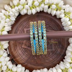 Vriksham Star Style Aqua Blue Golden Detailing Bangles-G20867