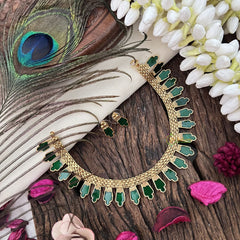 Gold Look Alike Kerala Palakka Short Neckpiece-Green-G15340