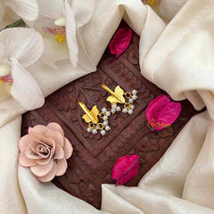 Vriksham Lotus Foral Style With Pearls Drop Kundan Jadau Bugadi-White Green-J4177