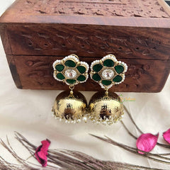 Vriksham Green Floral Kundan With Gold Dome & Pearl Detailing Jhumka-G20120