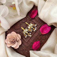 Vriksham Lotus Floral Style With Pearls Drop Kundan Jadau Bugadi-White-J4178