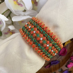 Vriksham Silk Thread Kundan Bridal Bangle-Orange & Green-G16220