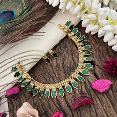 Gold Look Alike Kerala Palakka Short Neckpiece-Green-G15340