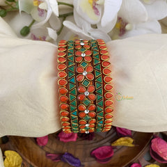 Vriksham Silk Thread Kundan Bridal Bangle-Orange & Green-G16220