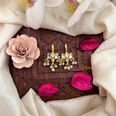 Vriksham Lotus Floral Style With Pearls Drop Kundan Jadau Bugadi-White-J4178