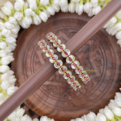 Vriksham Chand Bali Pink & White Crystal Detailing Bangles-G20871