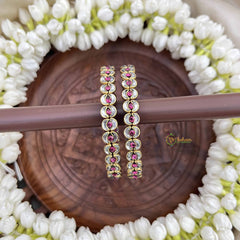 Vriksham Chand Bali Pink & White Crystal Detailing Bangles-G20871