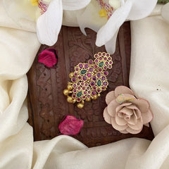 Vriksham Antique Floral Kemp Stone Saree Pin-Saree Brooch-Gold Bead-G17308