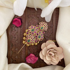Vriksham Antique Floral Kemp Stone Saree Pin-Saree Brooch-Gold Bead-G17308