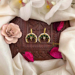 Vriksham Half Moon & Pear Drop Style Kundan Jadau Bugadi-White Green-J4180