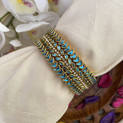 Vriksham Silk Thread Kundan Bridal Bangle Set-Sky Blue-G16227