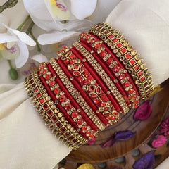 Vriksham Silk Thread Kundan Bridal Bangle Set-Red & Gold-G16250