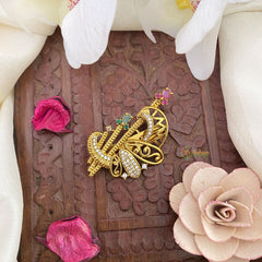 Vriksham Designer AD Stone Saree Pin-Red Green & White-G17295