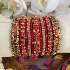 Vriksham Silk Thread Kundan Bridal Bangle Set-Red & Gold-G16250