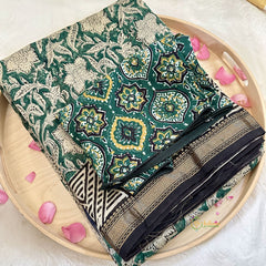 Green Maheshwari Cotton Silk Saree -Handloom Maheshwari Saree-VS3645