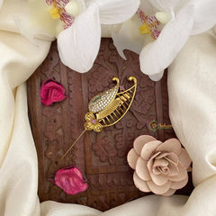 Vriksham Antique Designer AD Stone Saree Pin-Gold Brooch-G17306