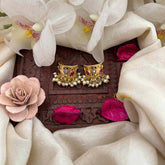 Vriksham Antique Gold Pear Drop Kundan Jadau With Pearl Cluster Bugadi-Mismatch-Green Red & White-J4128