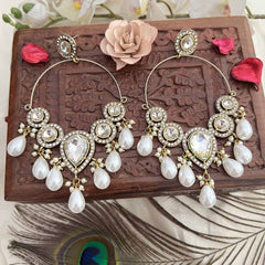 Vriksham Ethnic Party Wear Kundan Crescent Hoop With Pearl Drops Earrings-G20130