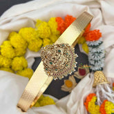 Vriksham Floral Embossed Antique Gold Lakshmi Centerpiece Pendant Hipblet-Green Bead-G22230