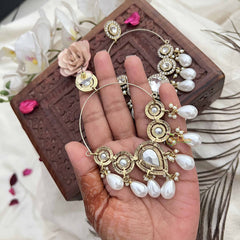 Vriksham Ethnic Party Wear Kundan Crescent Hoop With Pearl Drops Earrings-G20130