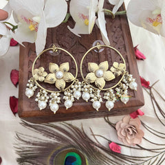 Vriksham Traditional Gold Floral Center With Pearl Beads Hoop Earrings-G20133